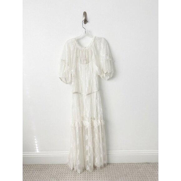 NWT Anthropologie Let Me Be Short-Sleeve Ruffle Maxi Dress L Lace White Romantic - Picture 8 of 11